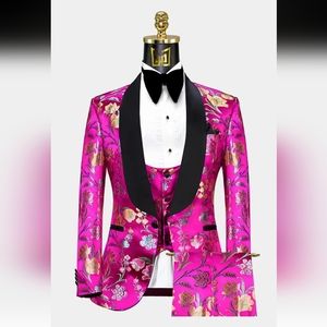 FLORAL SLIM FIT 3 PIECE TUXEDO MEN'S SUIT SIZE 42S